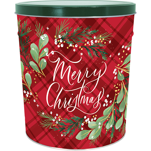 Christmas Plaid Popcorn 6.5 Gallon Tin